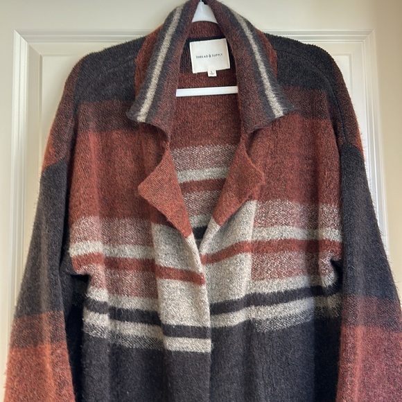 Thread & Supply Brown, Rust & Beige Long Knit Cardigan Sweater - Picture 2 of 7